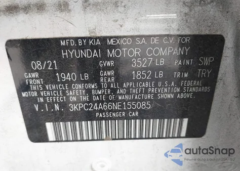 2022 Hyundai Accent Se from USA, damaged, VIN 3KPC24A66NE155085